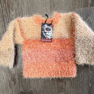 Stylish Fuzzy Sweater in Peach and Cream